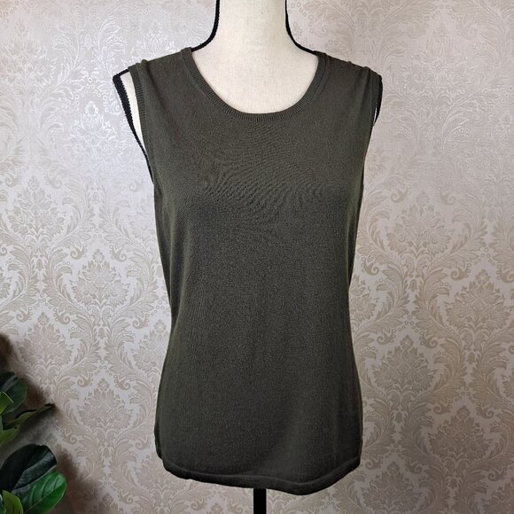 Lafayette 148 Size Medium Dark Olive Green Tank Top and Shawl Collar Sweater - Picture 11 of 15
